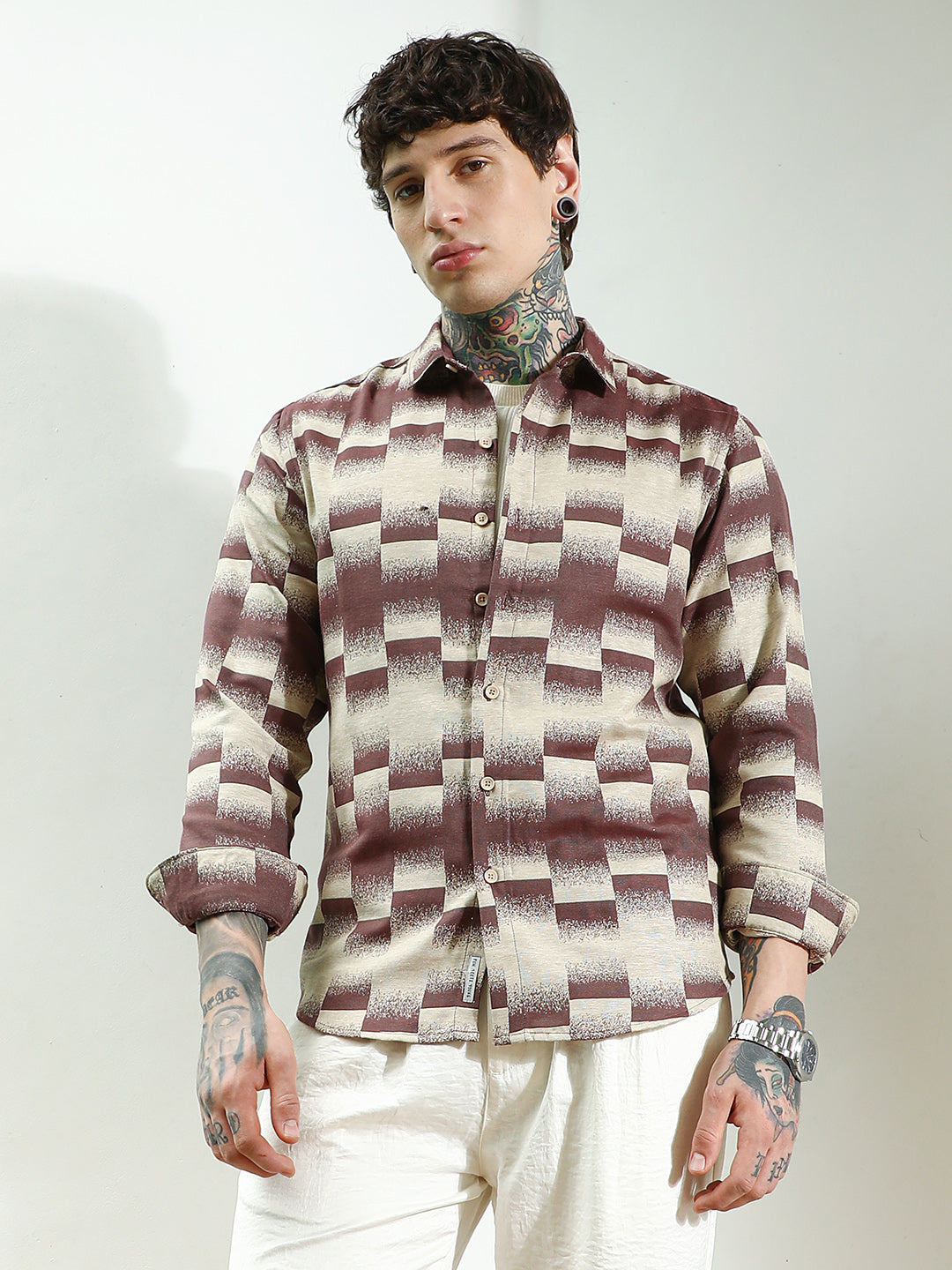 Men Geometric Pattern Cotton Blend Full Sleeve Shirt