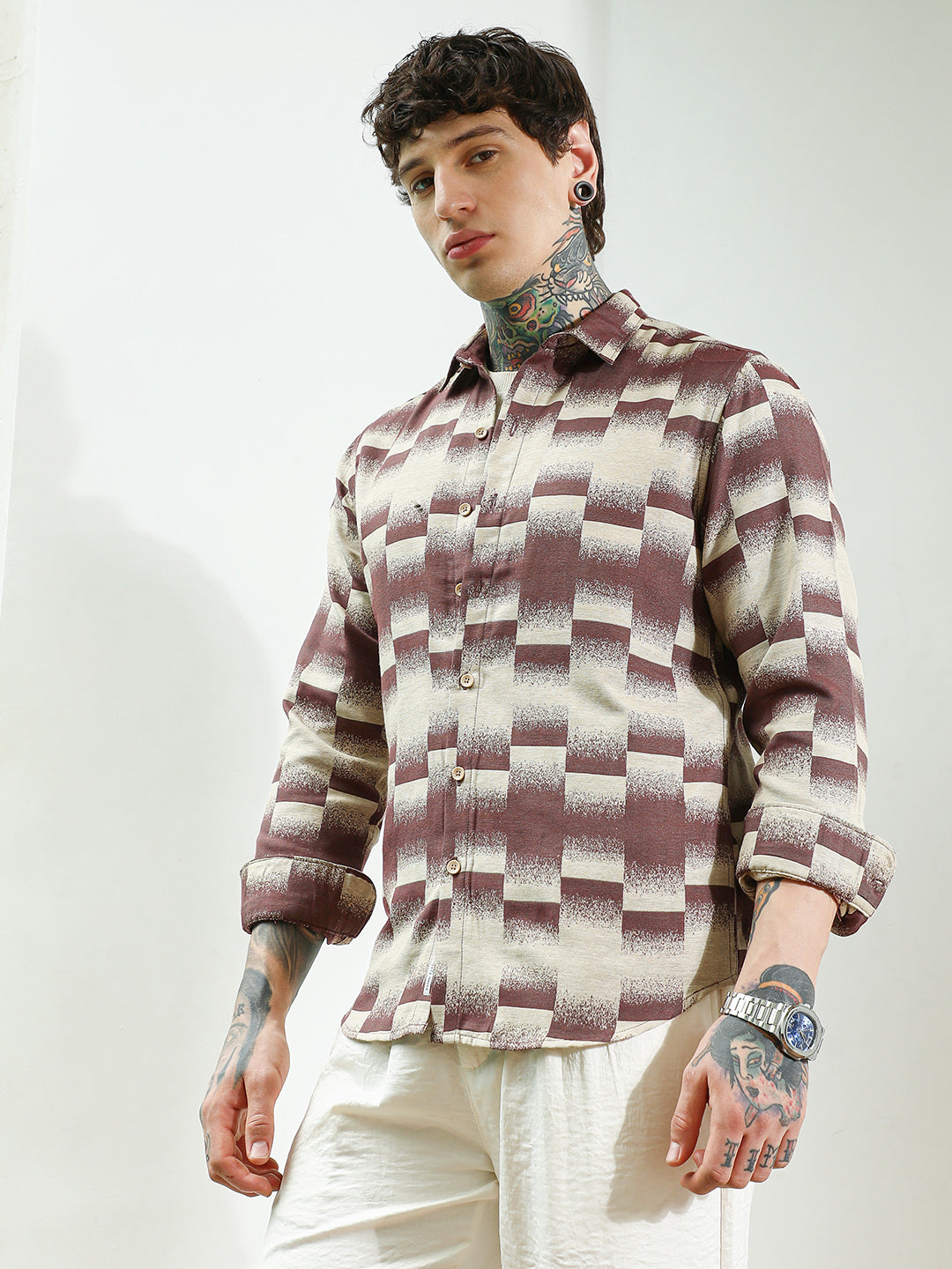 Men Geometric Pattern Cotton Blend Full Sleeve Shirt