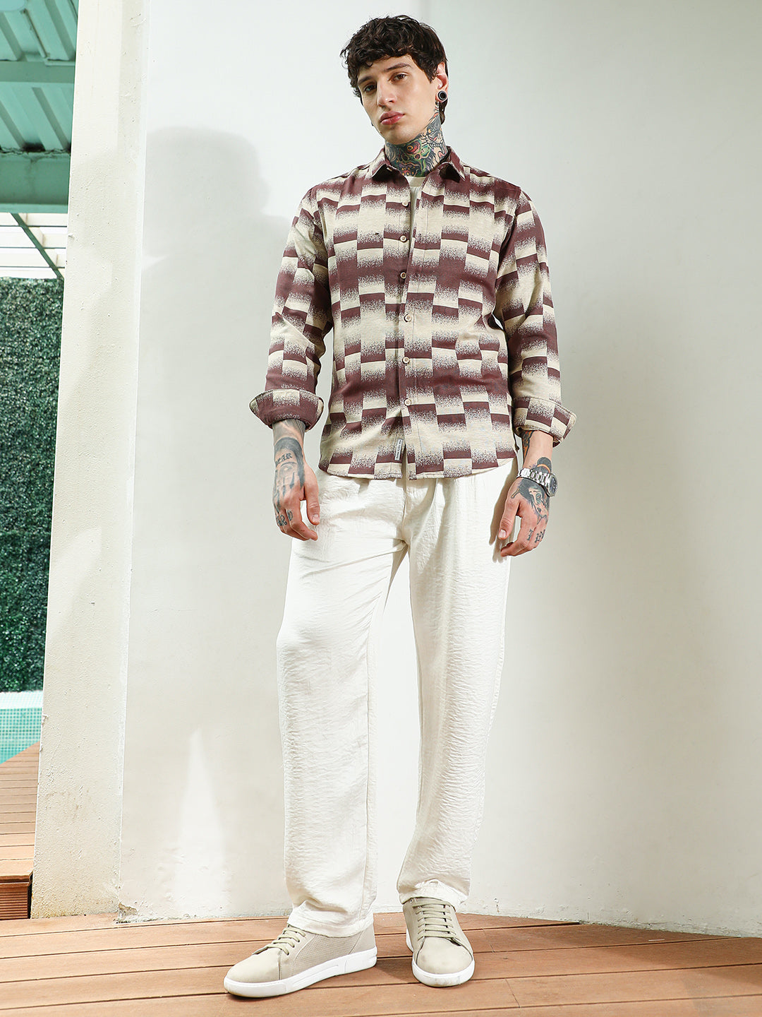 Men Geometric Pattern Cotton Blend Full Sleeve Shirt