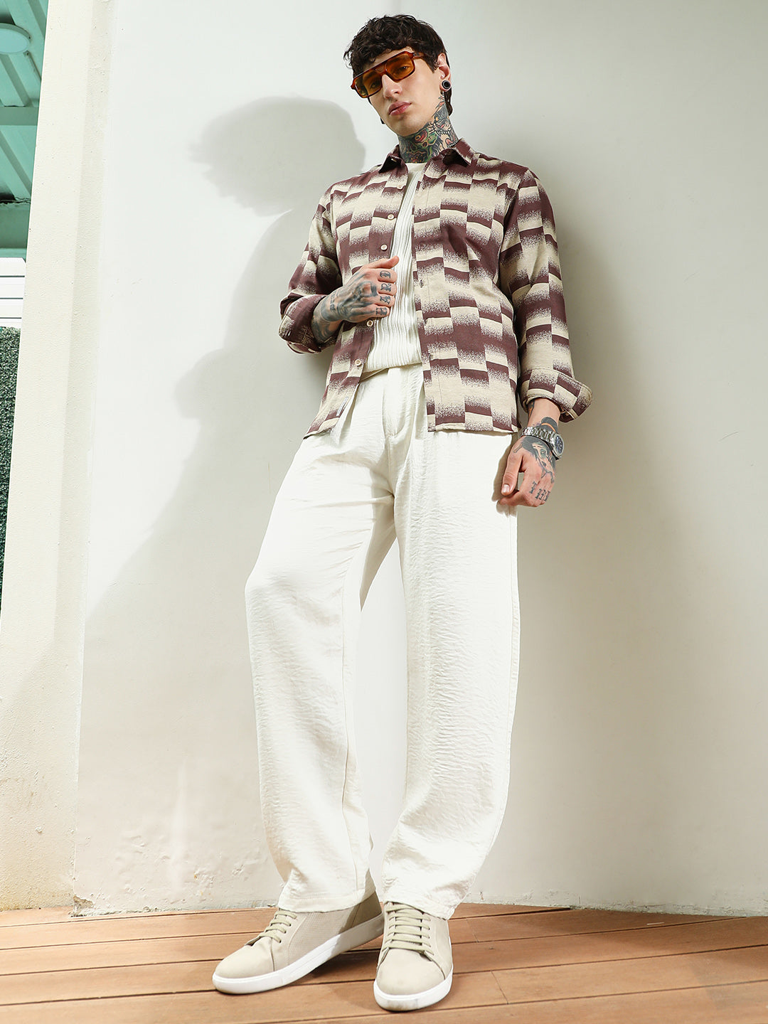 Men Geometric Pattern Cotton Blend Full Sleeve Shirt