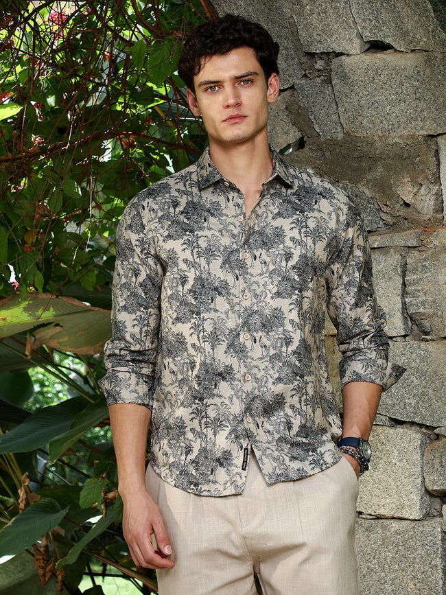 Men Cotton Blend Regular Botanical Shirt