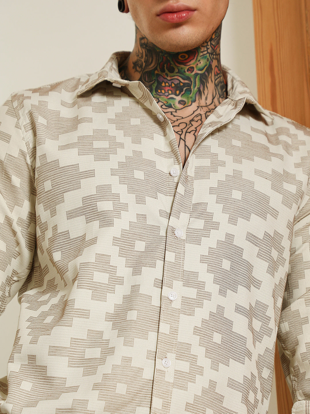 Men Geometric Pattern Cotton Blend Full Sleeve Shirt
