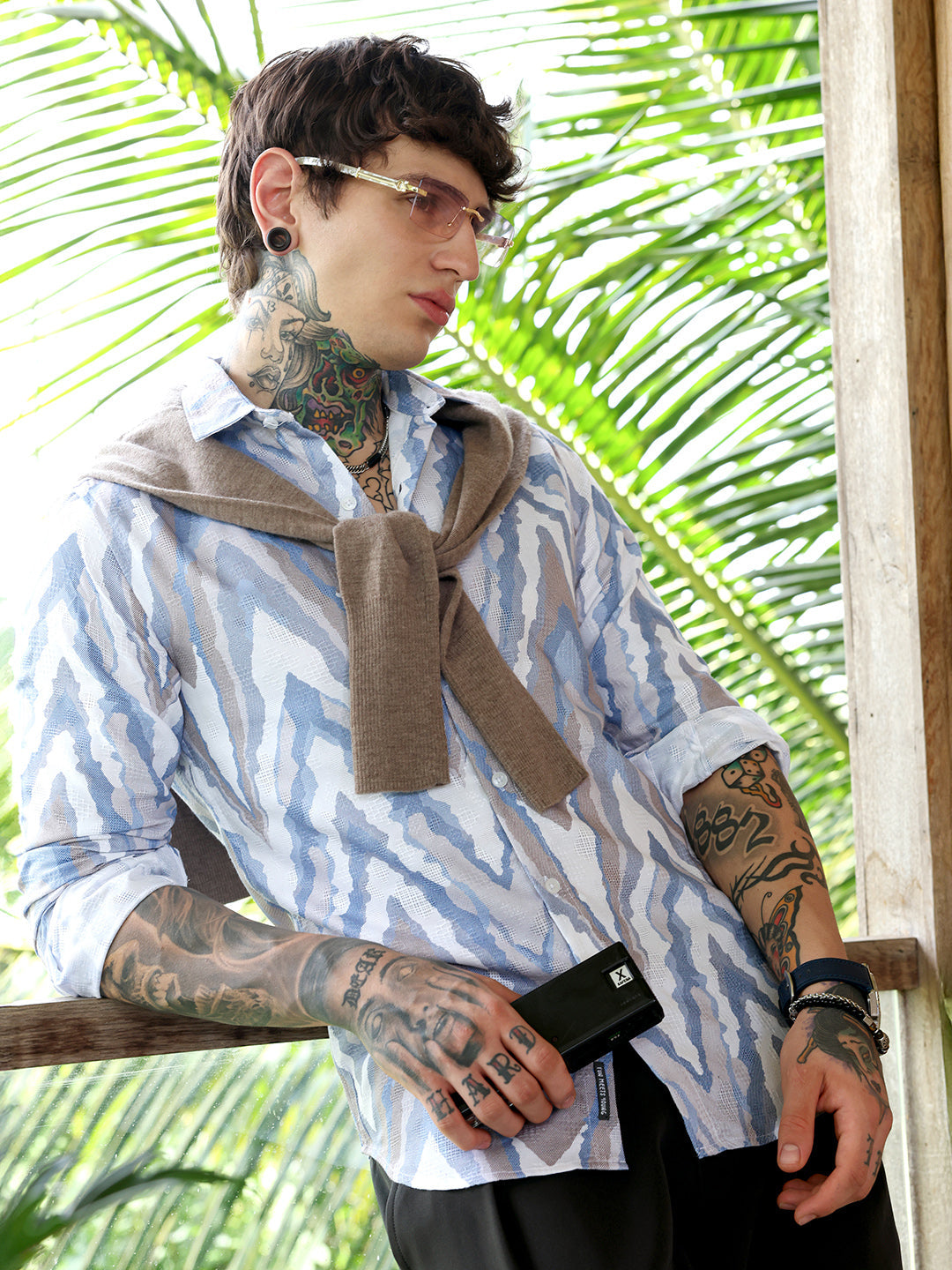Men Cotton Blend Regular Geometric Shirt