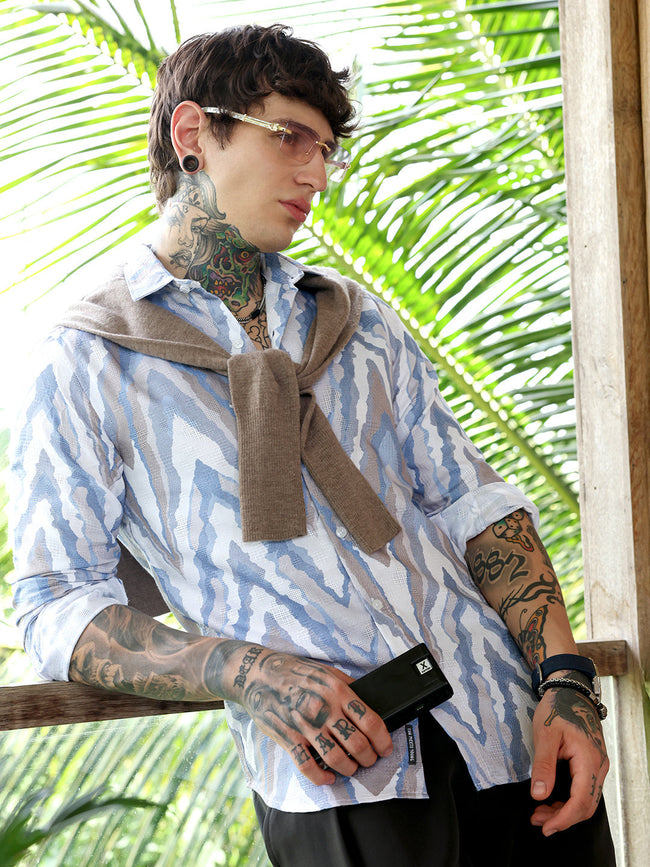 Men Cotton Blend Regular Geometric Shirt