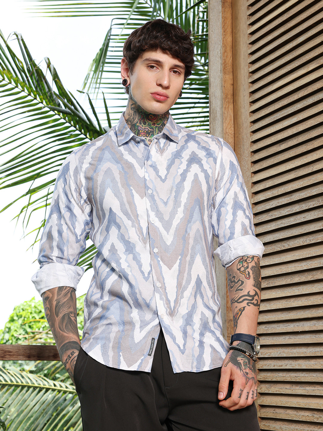 Men Cotton Blend Regular Geometric Shirt