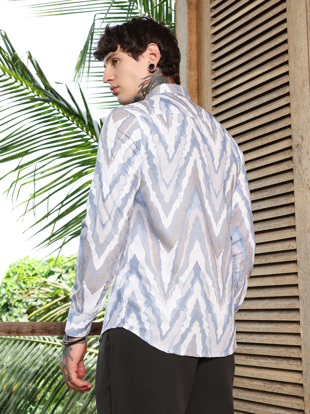 Men Cotton Blend Regular Geometric Shirt