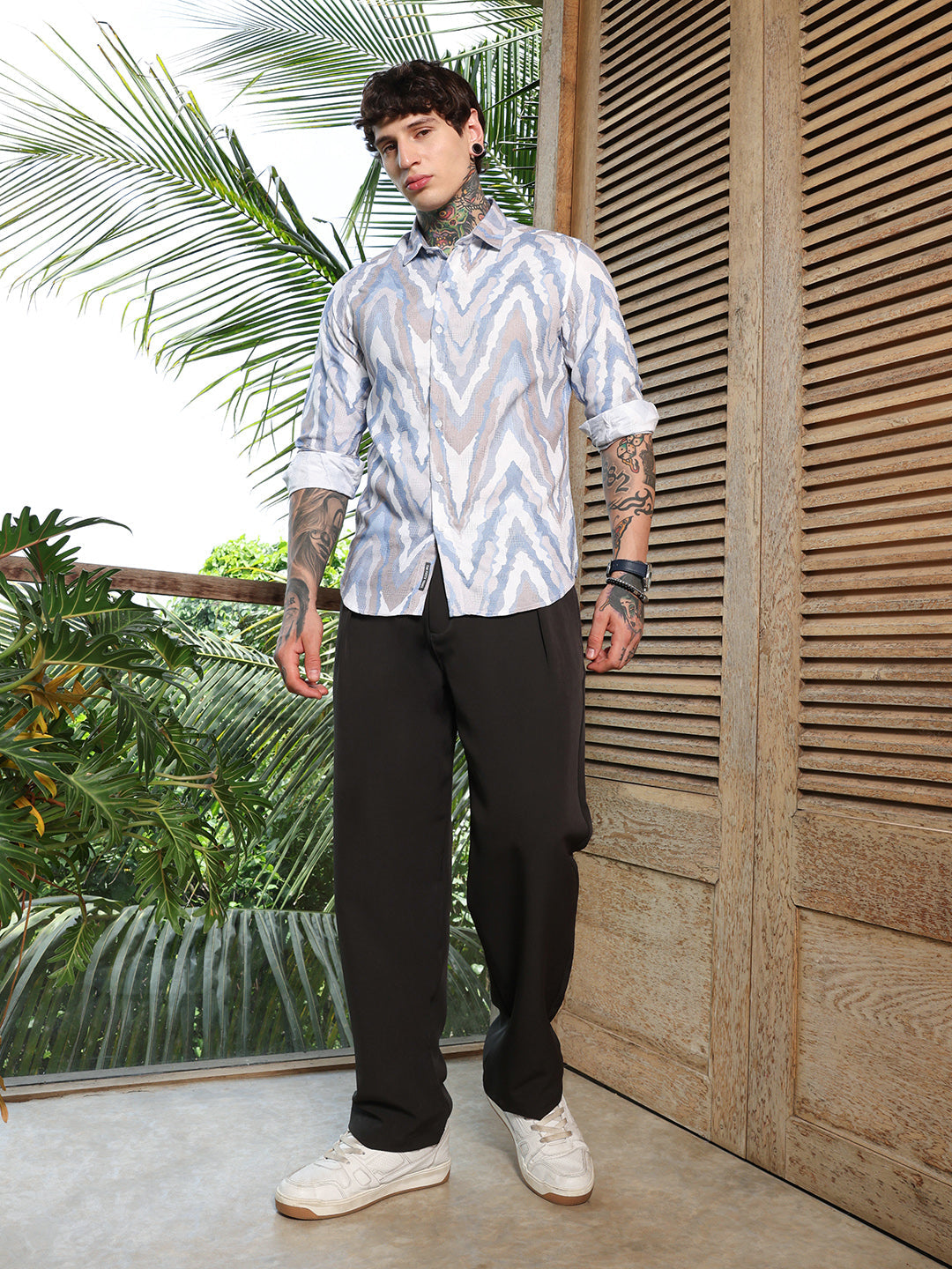Men Cotton Blend Regular Geometric Shirt