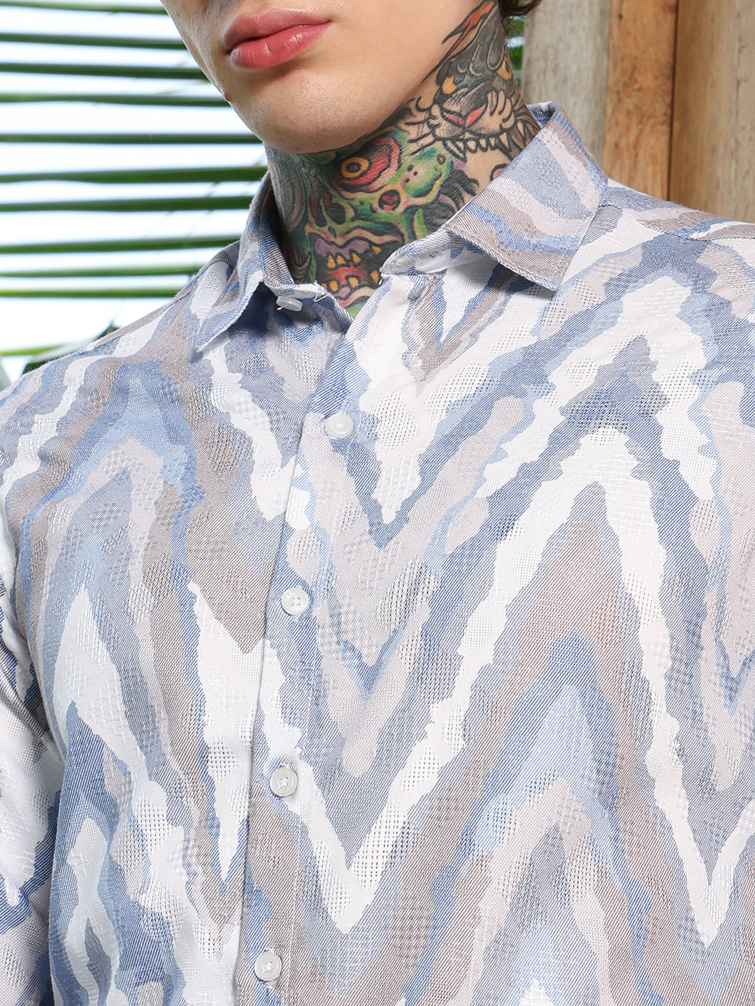 Men Cotton Blend Regular Geometric Shirt
