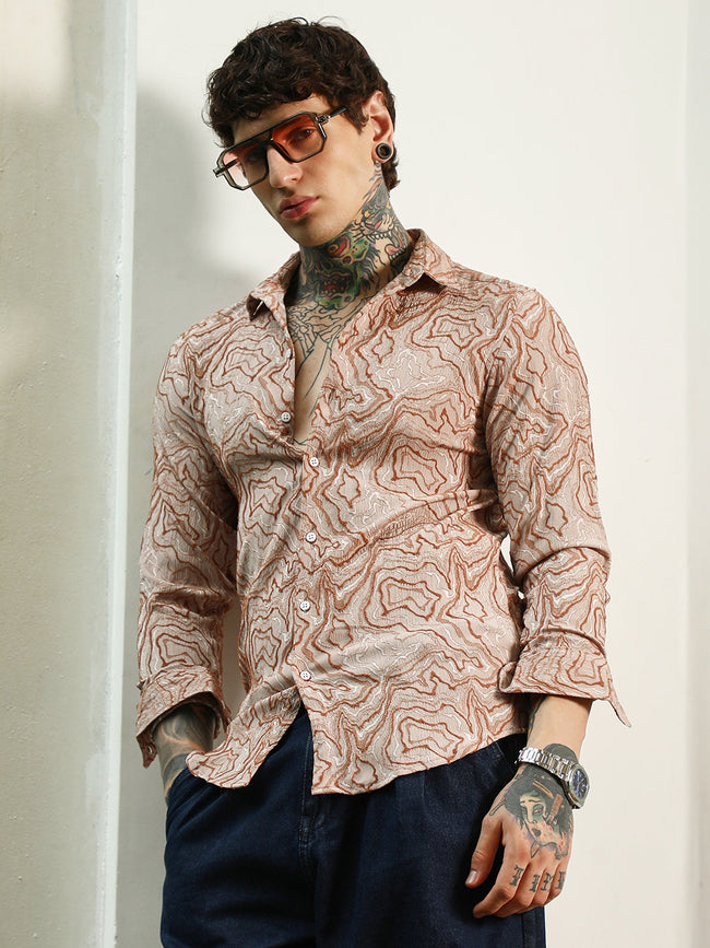 Men Blended Fabric Regular Abstract Shirt