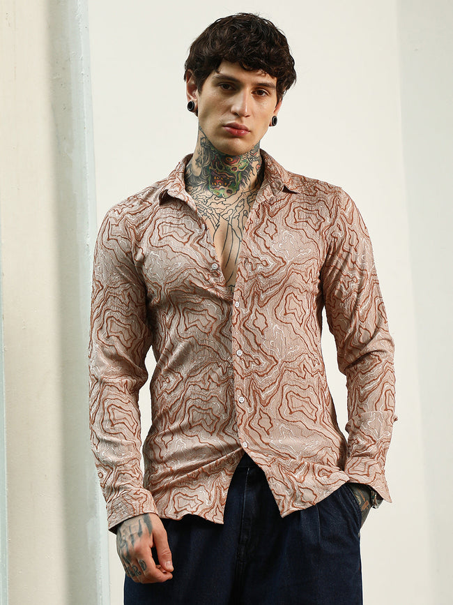 Men Blended Fabric Regular Abstract Shirt