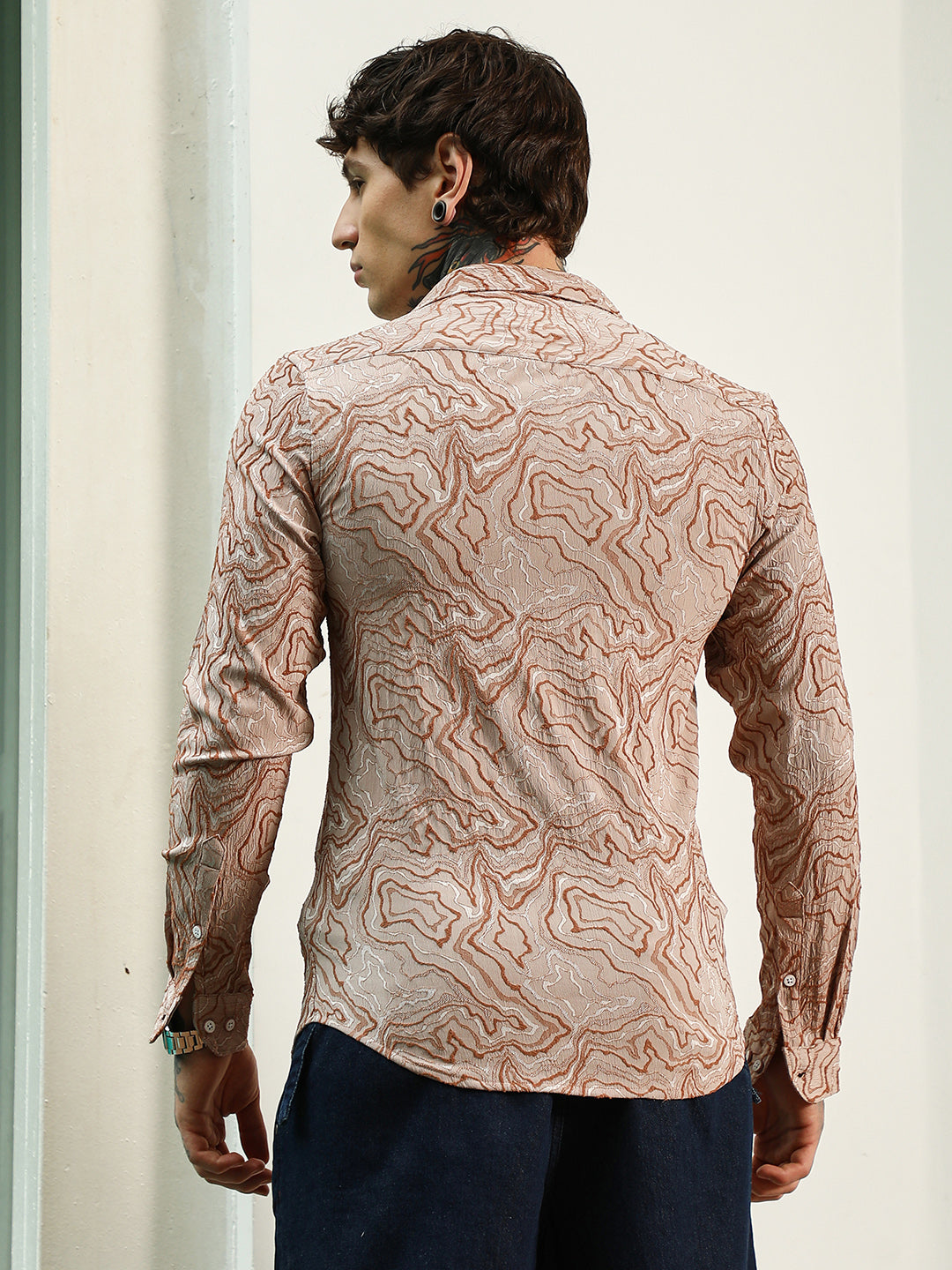 Men Blended Fabric Regular Abstract Shirt