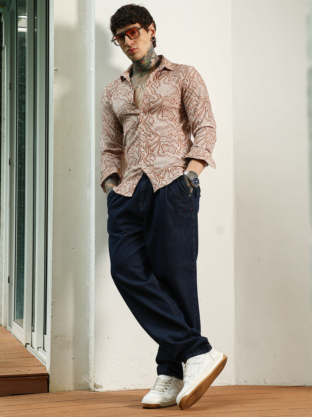 Men Blended Fabric Regular Abstract Shirt