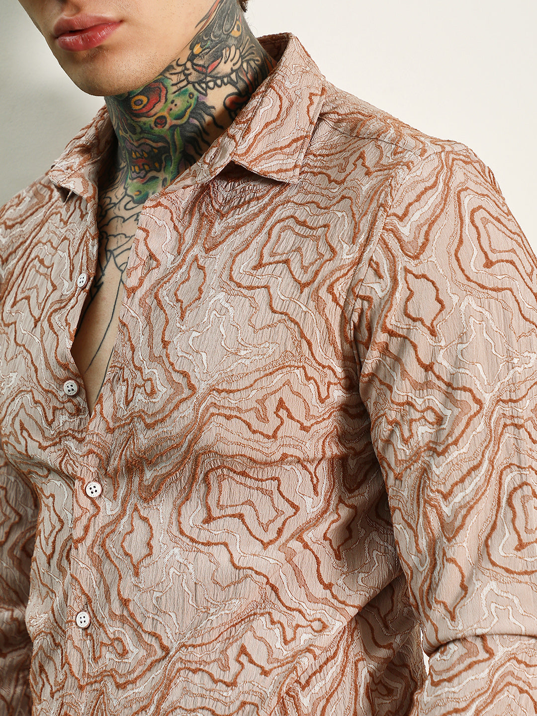 Men Blended Fabric Regular Abstract Shirt