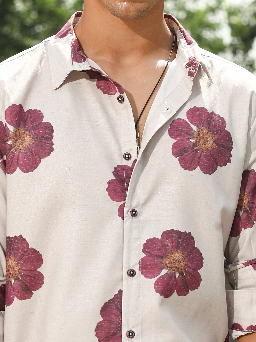 Men Cotton Blend Regular Botanical Shirt