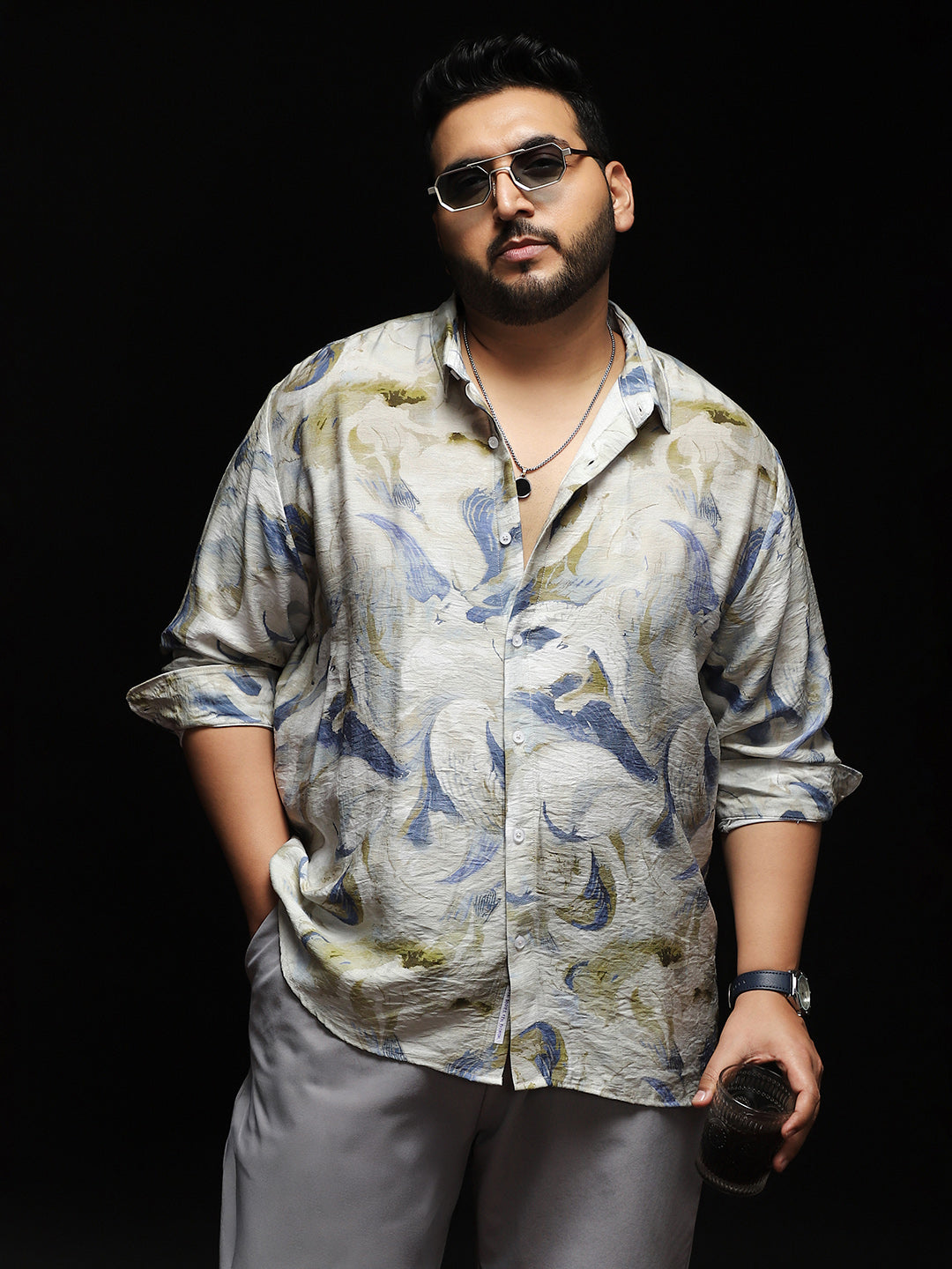 Men Nylon Viscose Regular Fit Abstract Shirt
