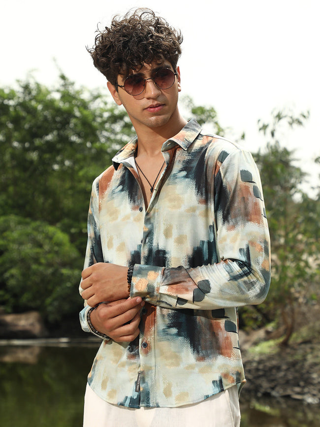 Men Synthetic Regular Abstract Shirt