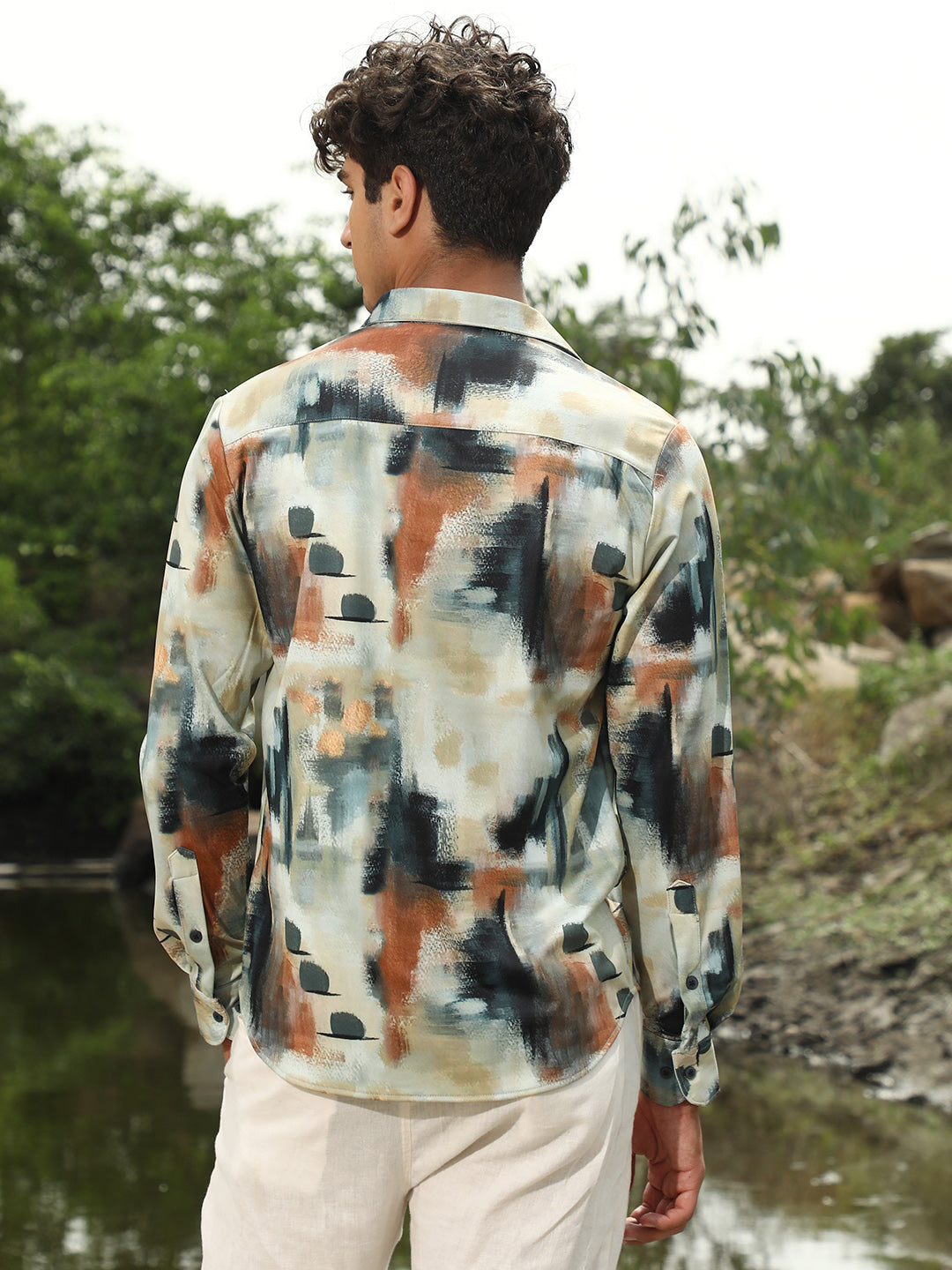 Men Synthetic Regular Abstract Shirt