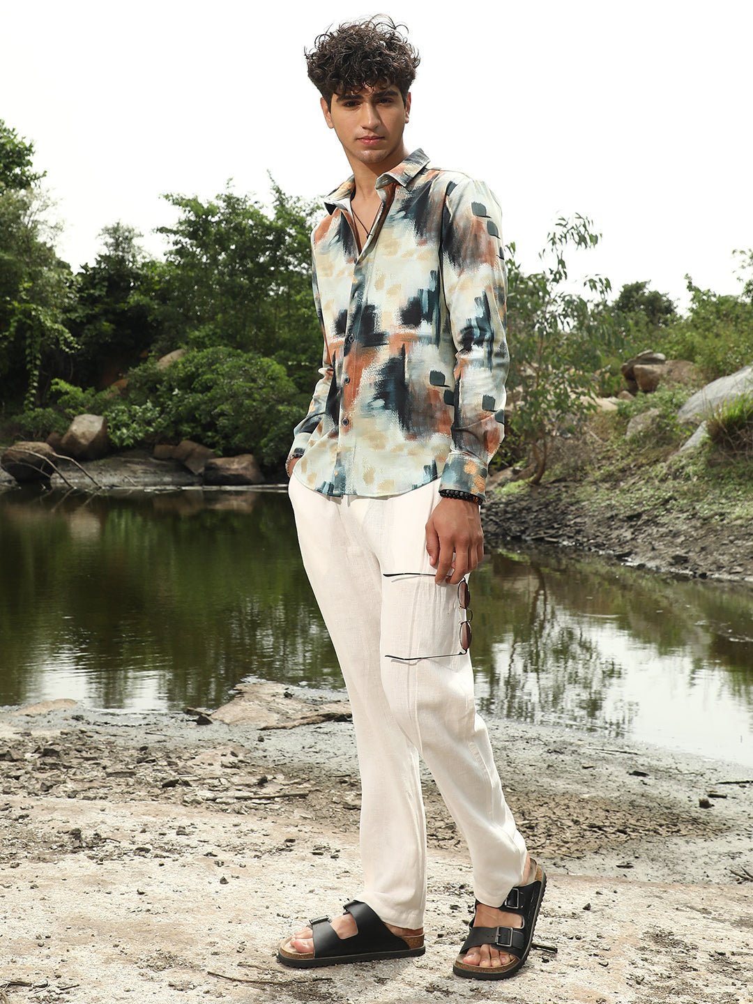 Men Synthetic Regular Abstract Shirt