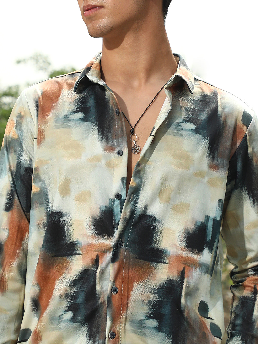 Men Synthetic Regular Abstract Shirt