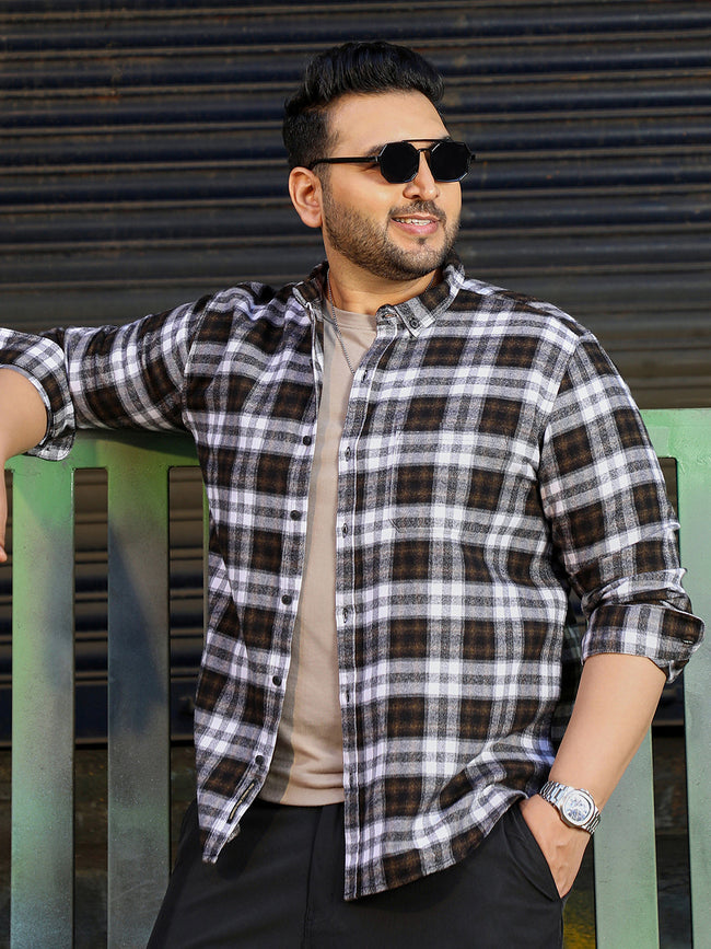 Men Dark Brown Tartan Check Shirt