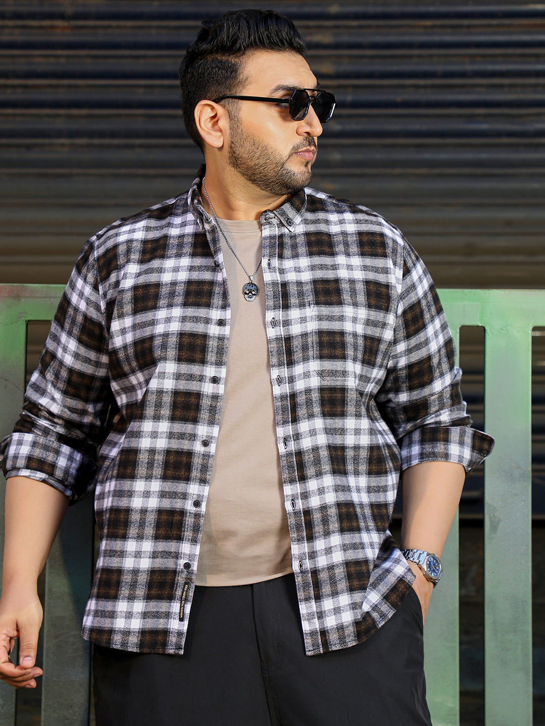 Men Dark Brown Tartan Check Shirt