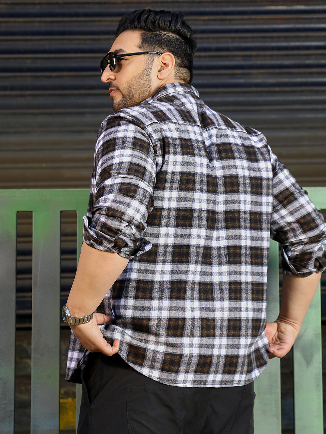 Men Dark Brown Tartan Check Shirt