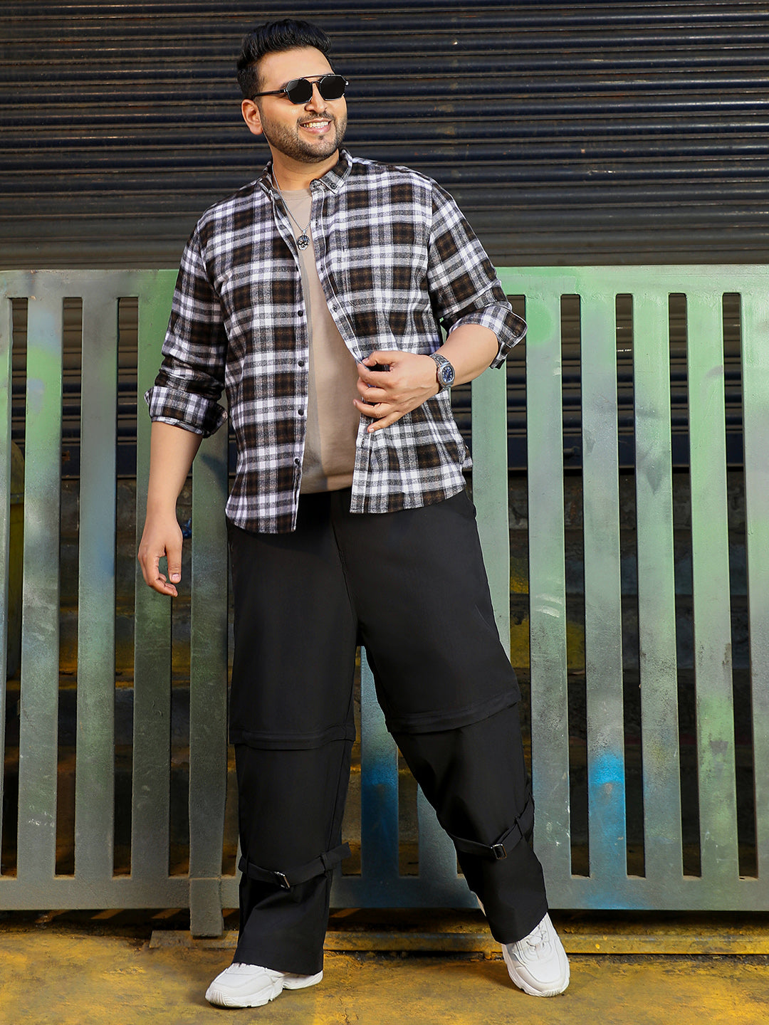 Men Dark Brown Tartan Check Shirt