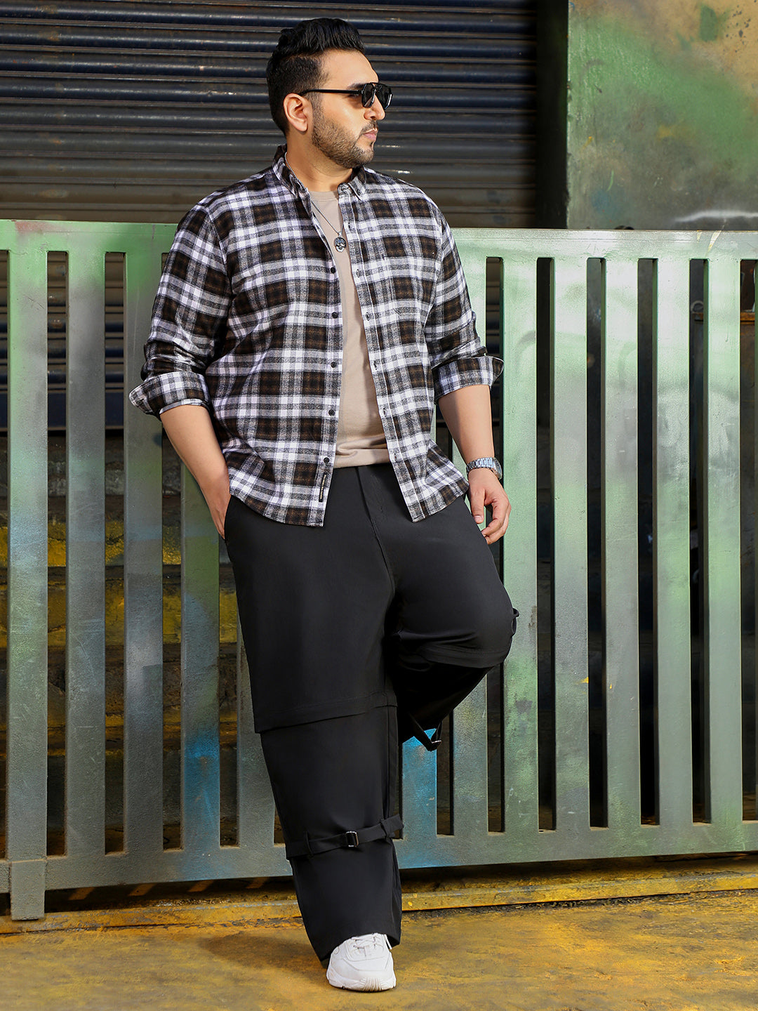 Men Dark Brown Tartan Check Shirt