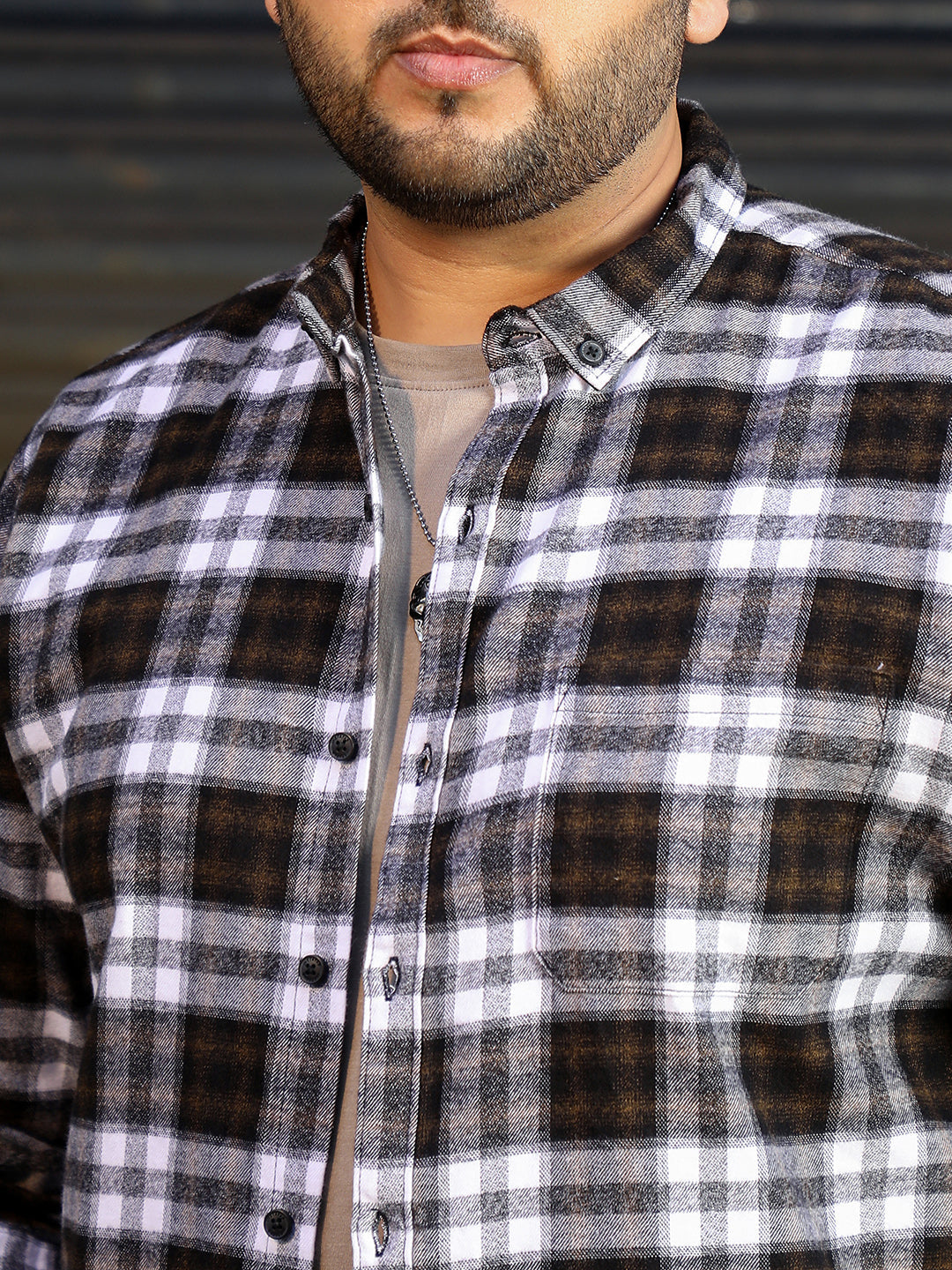 Men Dark Brown Tartan Check Shirt