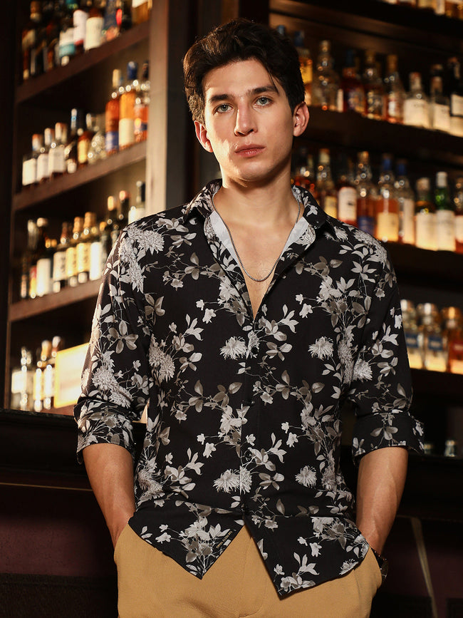 Men Onyx Black Mono-Botanics Imprint Shirt