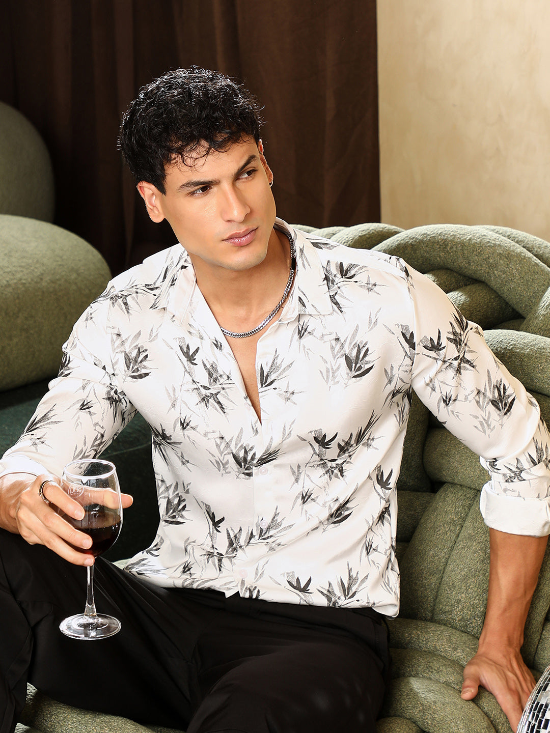 Men Satin Regular Floral Shirt