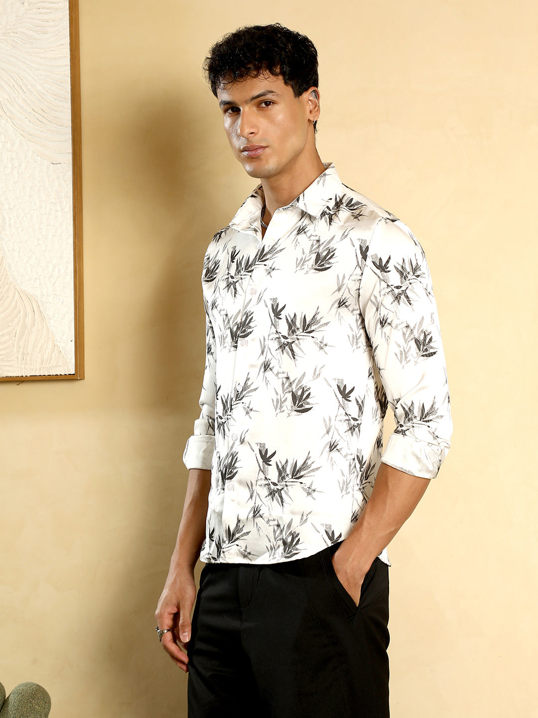 Men Satin Regular Floral Shirt