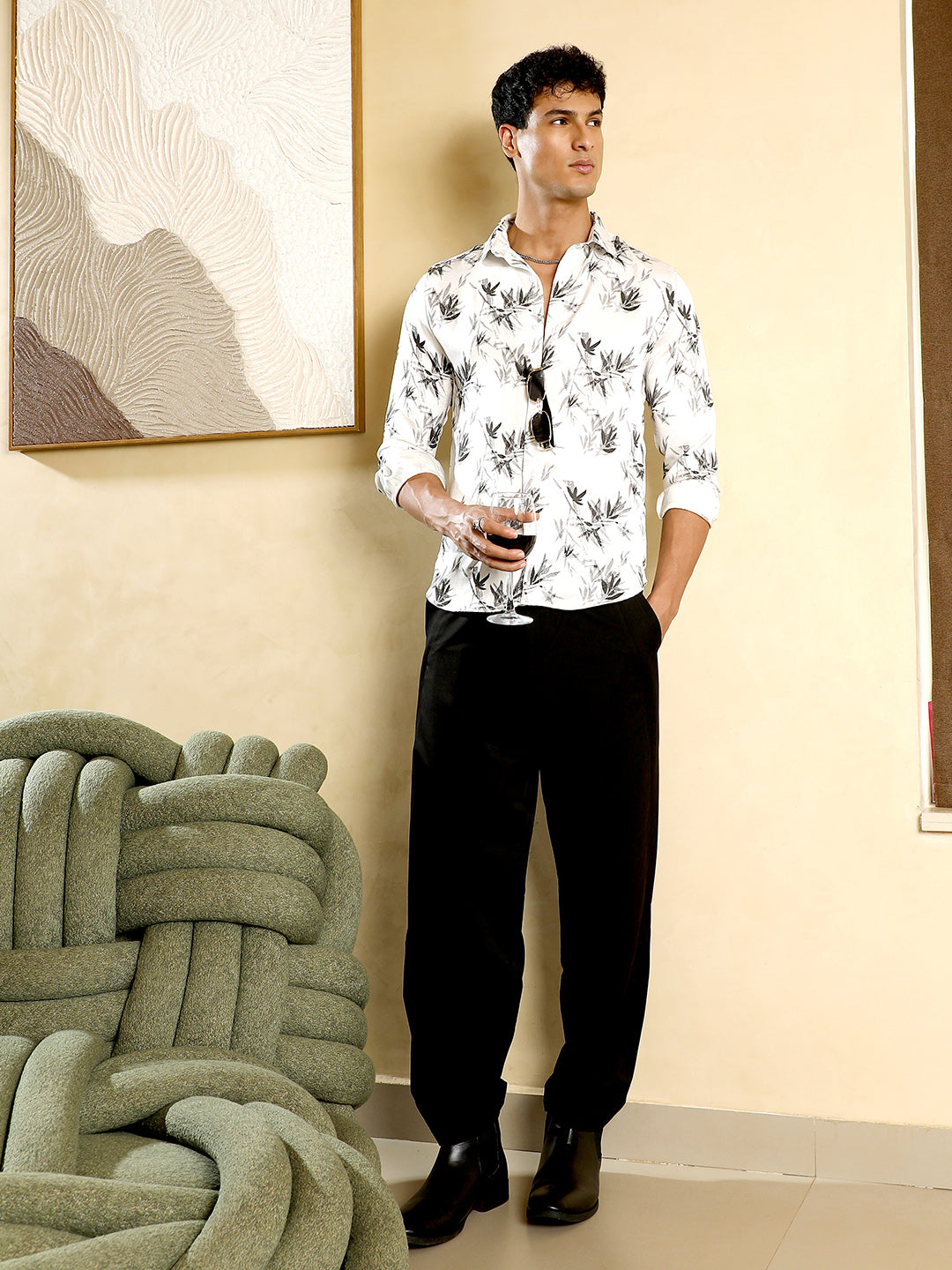 Men Satin Regular Floral Shirt