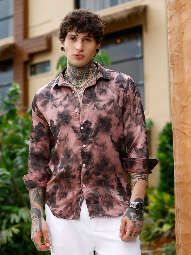 Men Dark Mauve Gleaming-Blur Shirt