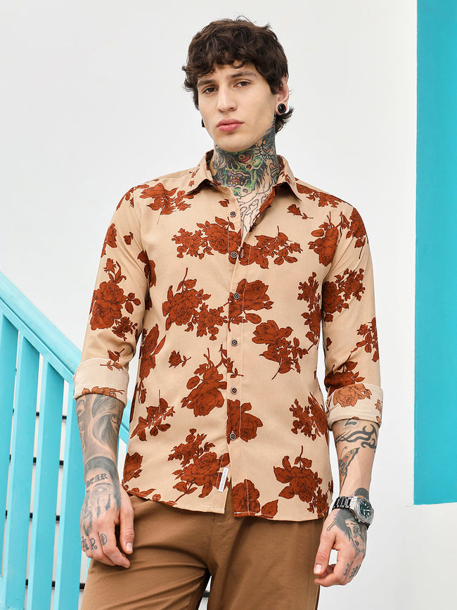 Men Man Made Fabric Regular Botanical Shirt