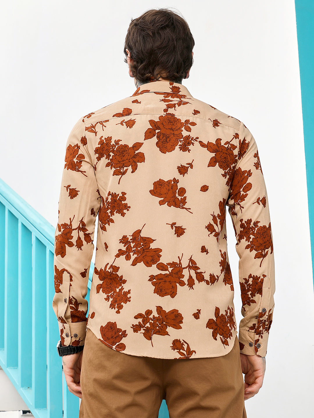 Men Man Made Fabric Regular Botanical Shirt