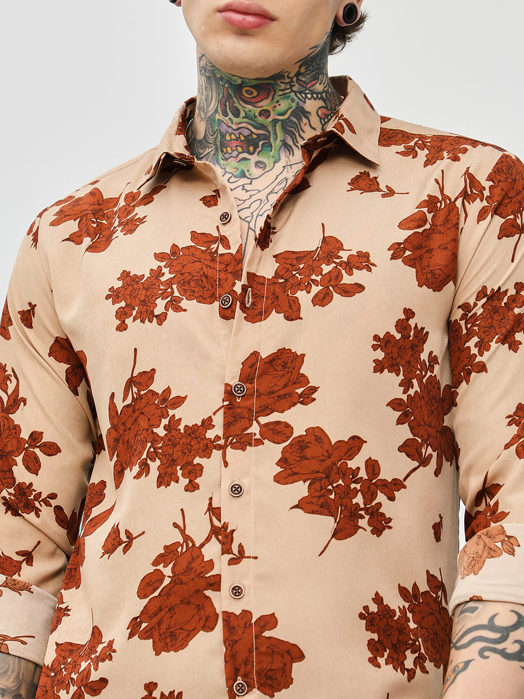 Men Man Made Fabric Regular Botanical Shirt