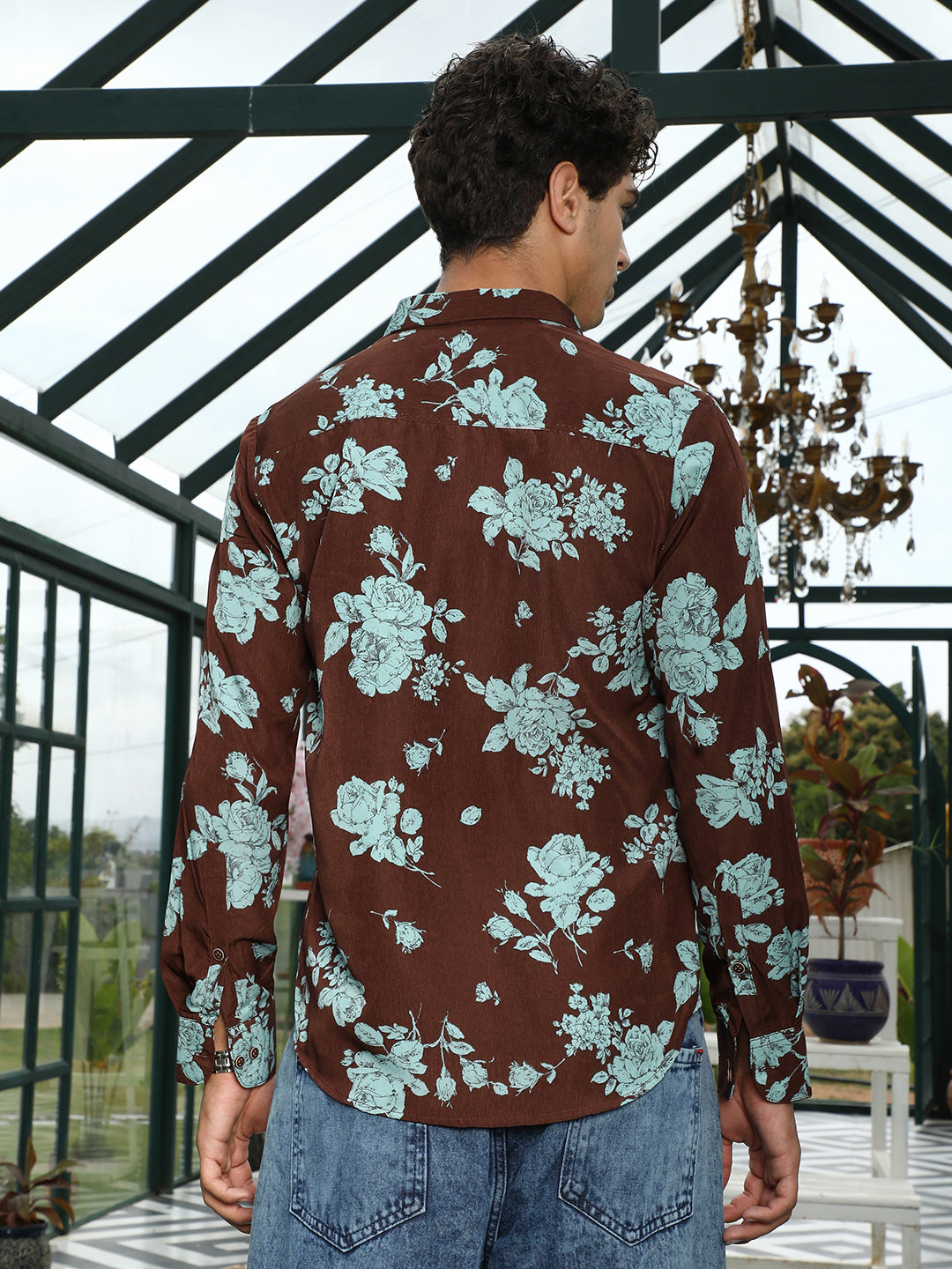 Men Man Made Fabric Regular Botanical Shirt