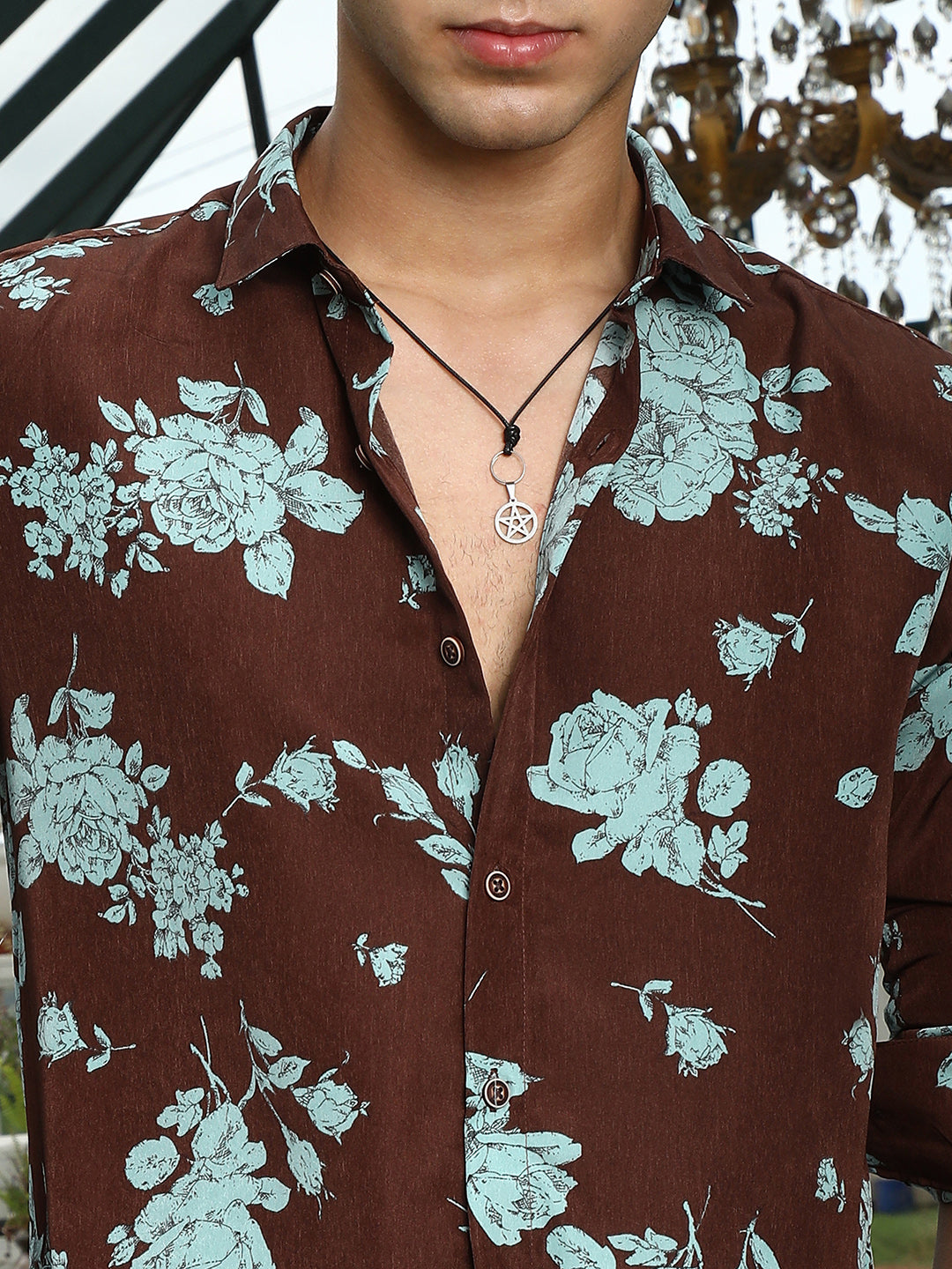 Men Man Made Fabric Regular Botanical Shirt