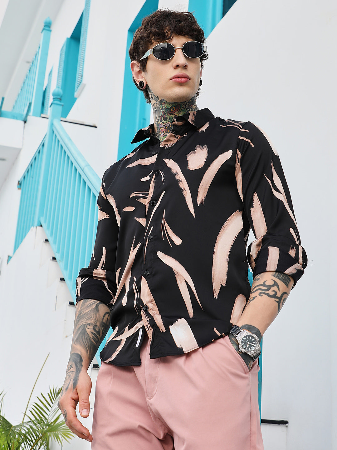 Men Man Made Fabric Regular Abstract Shirt