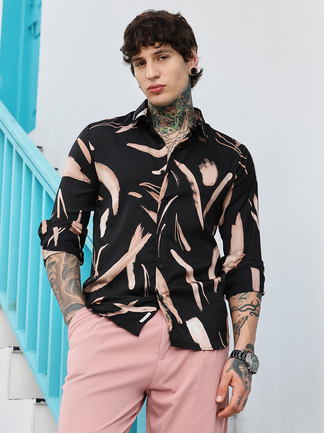 Men Man Made Fabric Regular Abstract Shirt