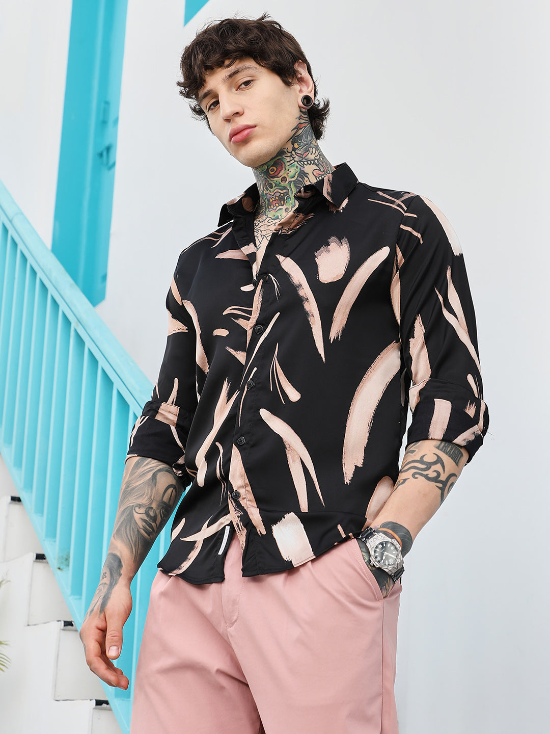 Men Man Made Fabric Regular Abstract Shirt