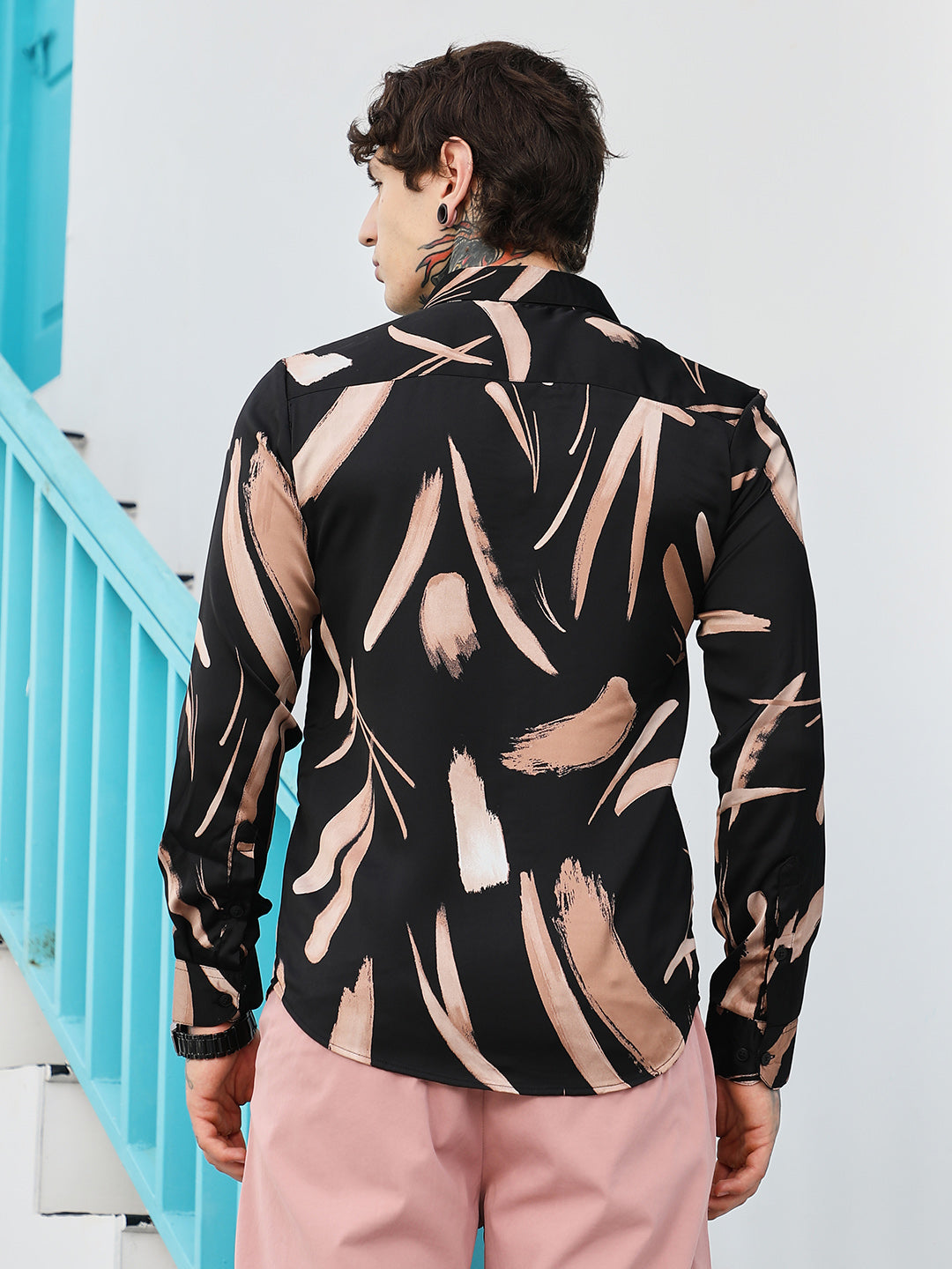 Men Man Made Fabric Regular Abstract Shirt