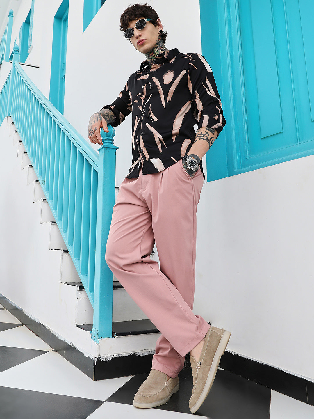 Men Man Made Fabric Regular Abstract Shirt