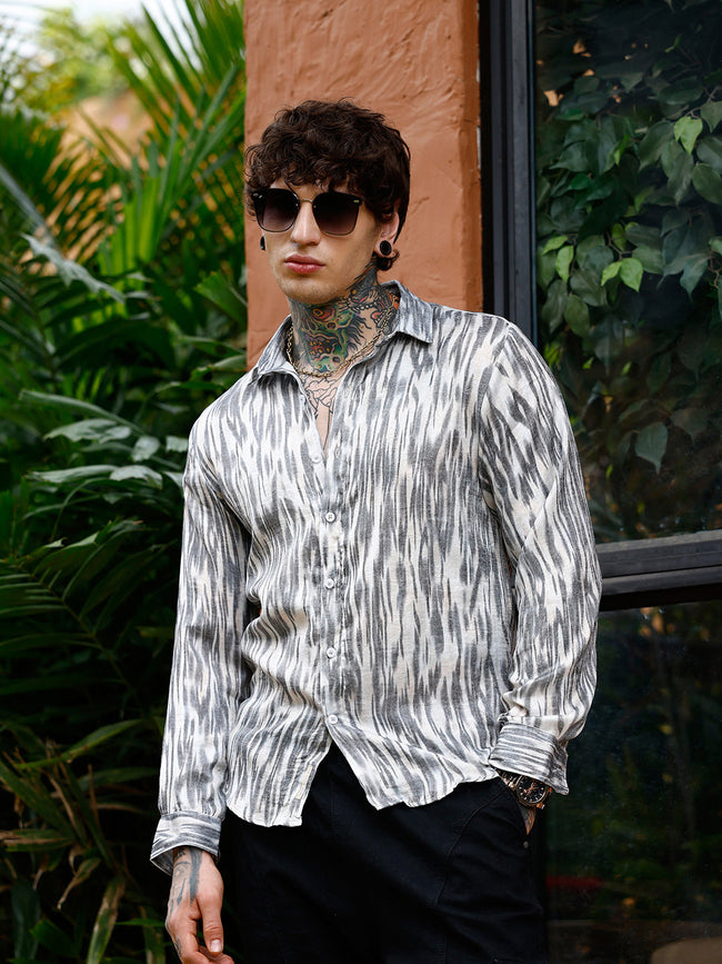 Men Charcoal Grey Contrast-Brush Imprint Shirt