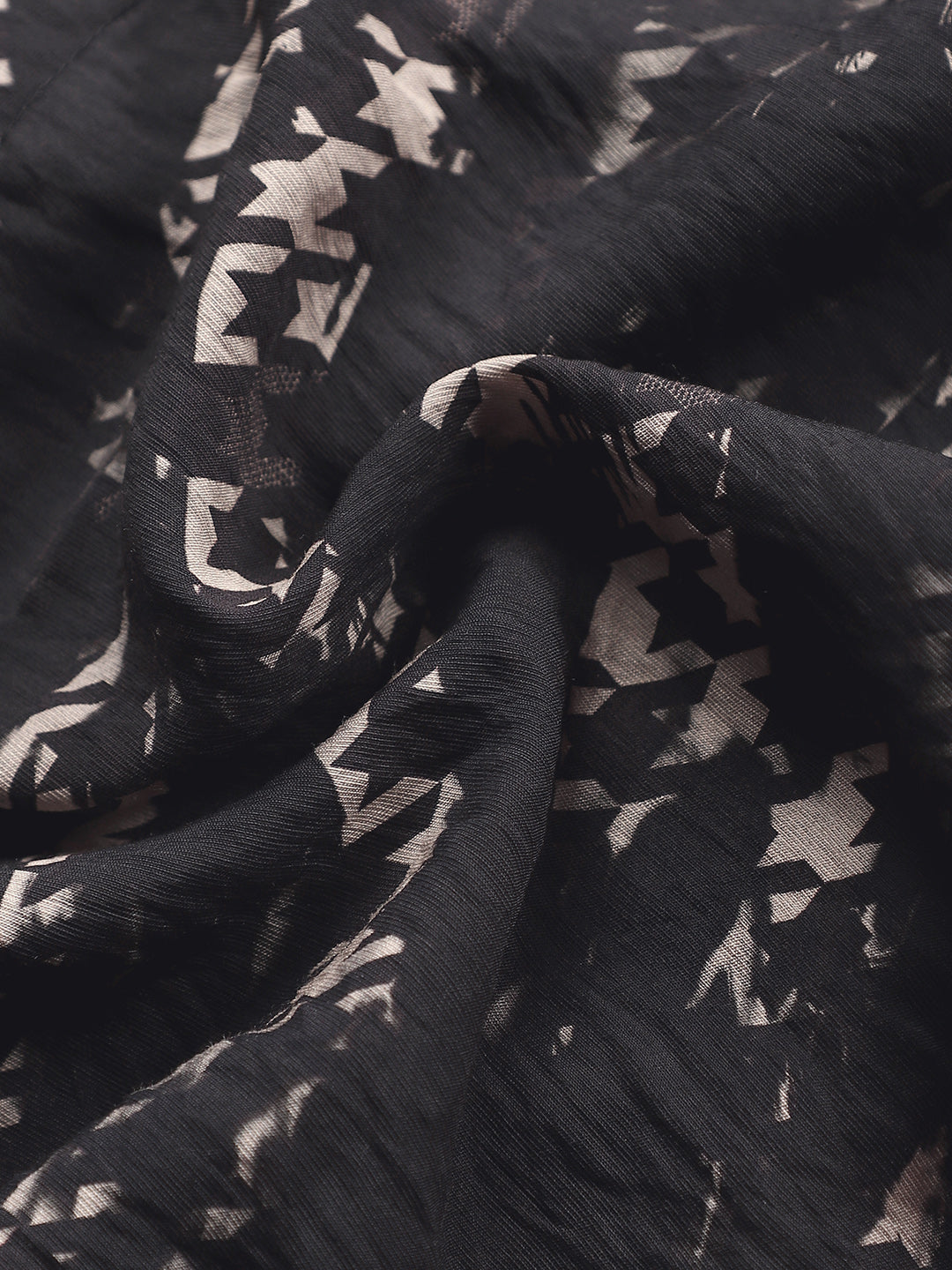 Men Onyx Black Grazed-Houndstooth Imprint Shirt