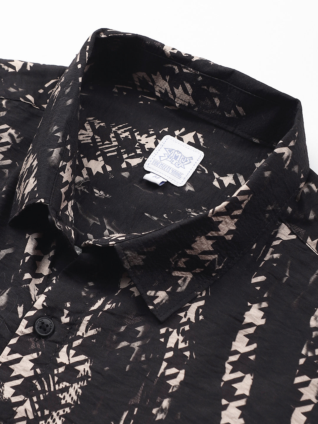 Men Onyx Black Grazed-Houndstooth Imprint Shirt