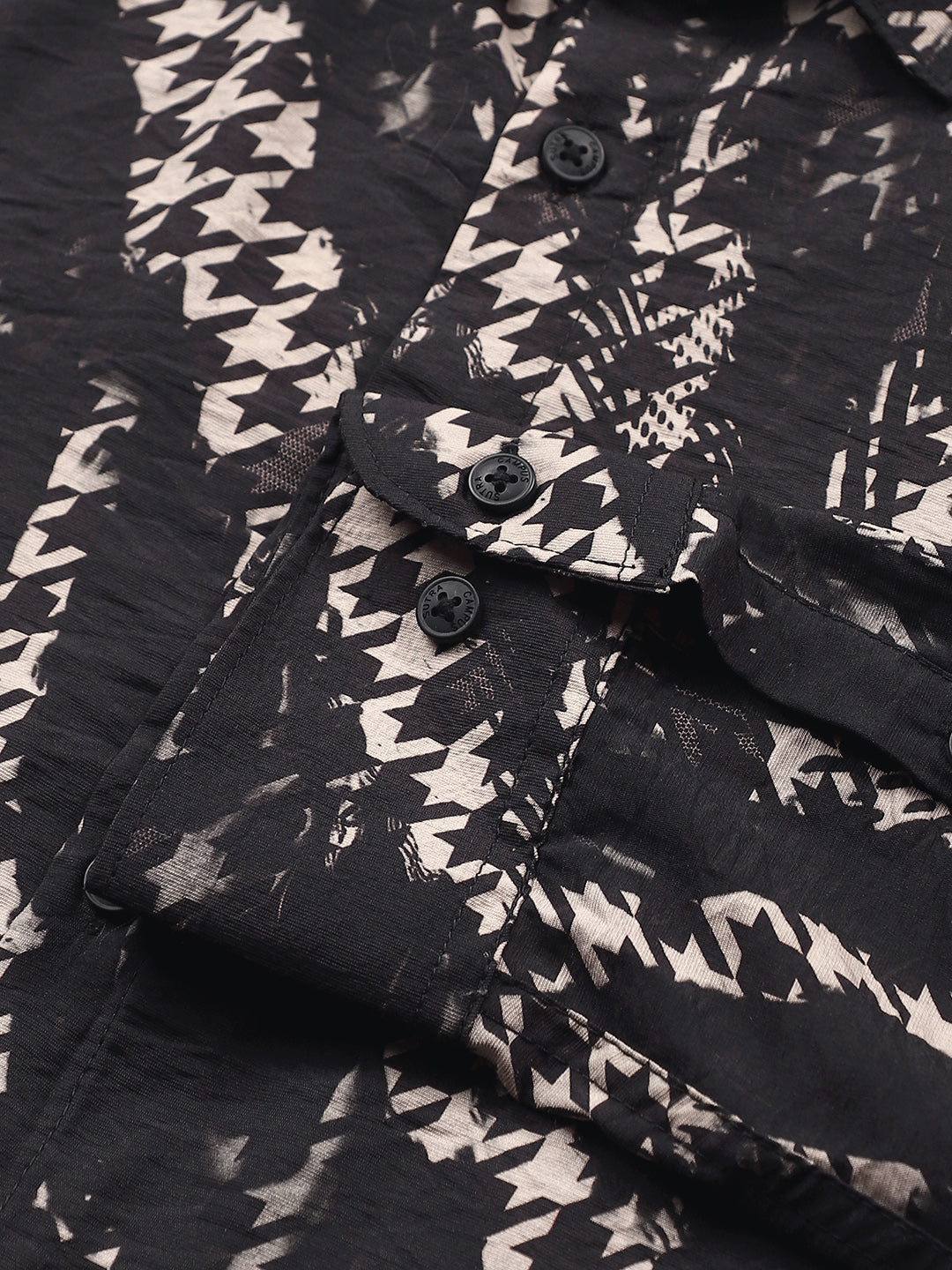 Men Onyx Black Grazed-Houndstooth Imprint Shirt