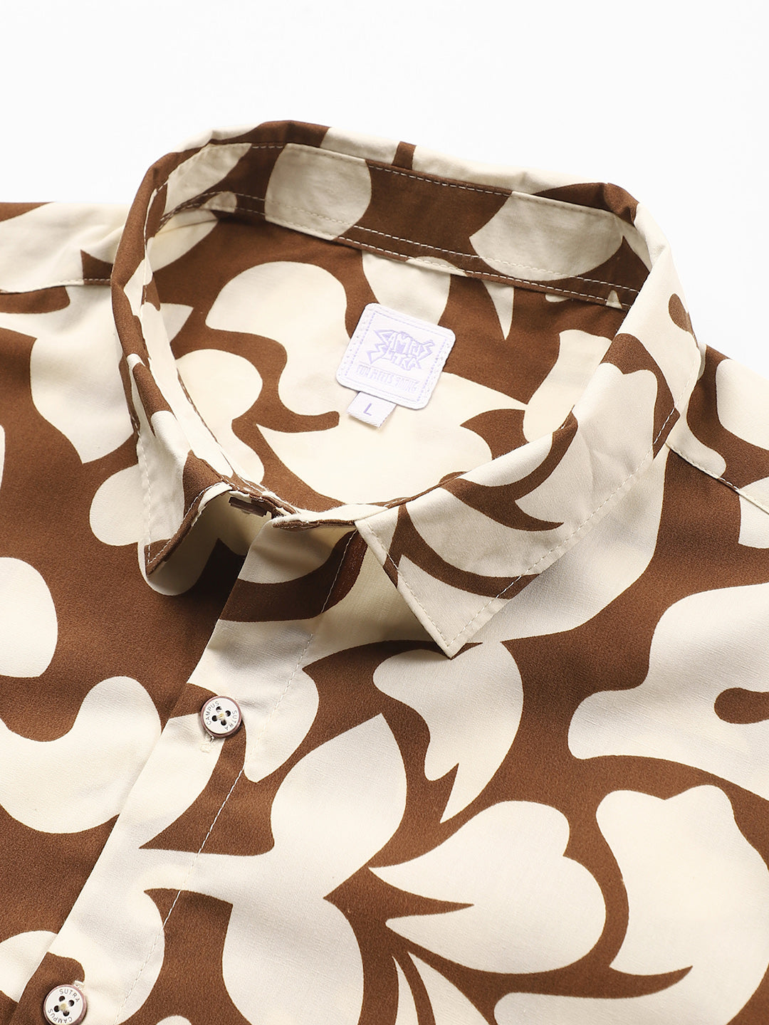 Men Chocolate Brown Contrast-Botanics Imprint Shirt