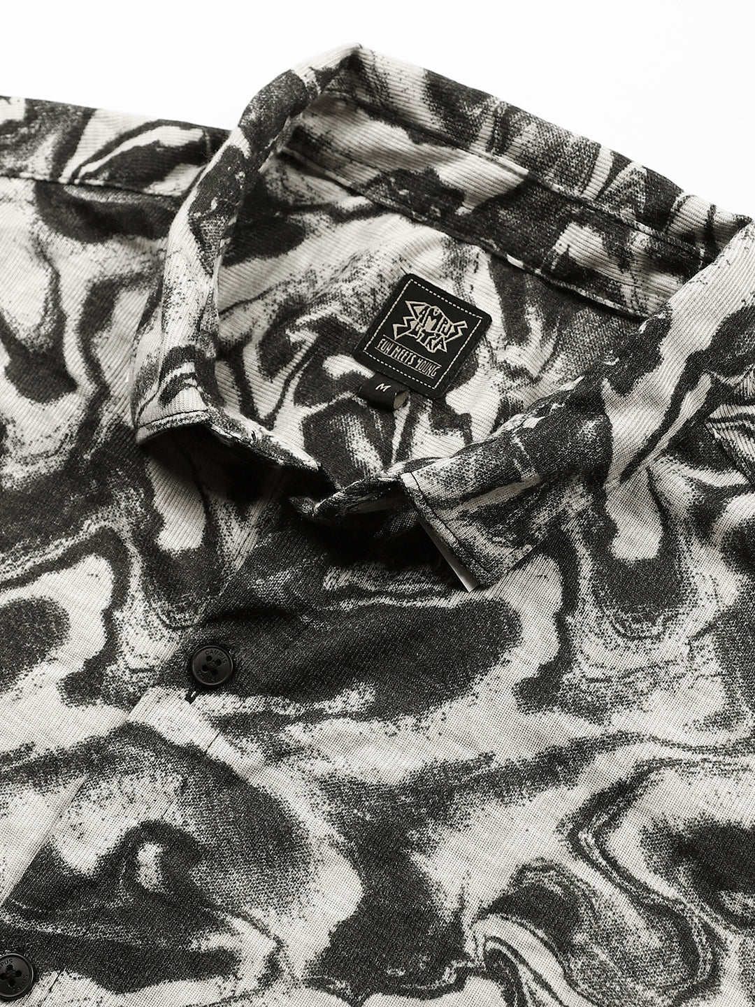 Men Charcoal Black Fluid-Marble Textured Shirt